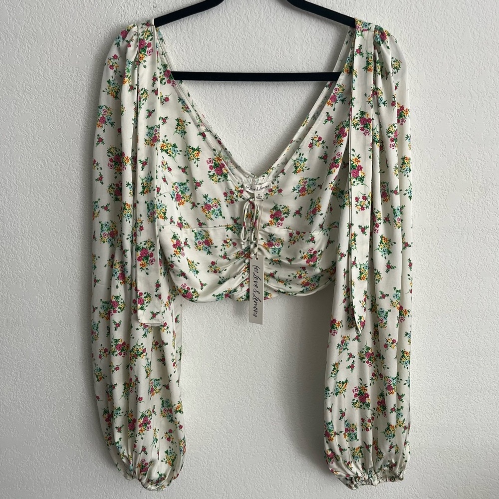 For Love And Lemons Floral Puff Sleeve Tanya Crop Top Nwt